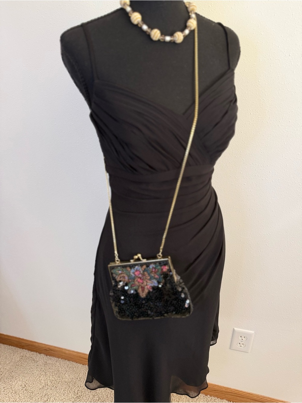 Vintage Y2K ALYCE Designs Black Chiffon Ruched Formal Dress Size 4 - Picture 4 of 14